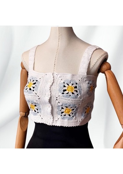 3650 El Örgüsü Yazlık Beyaz Kadın Büstiyer / Crop Bluz - 36/38/40 - Açık Mavi fiyatları