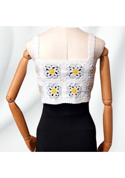 3650 El Örgüsü Yazlık Beyaz Kadın Büstiyer / Crop Bluz - 36/38/40 - Açık Mavi modelleri