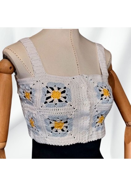 3650 El Örgüsü Yazlık Beyaz Kadın Büstiyer / Crop Bluz - 36/38/40 - Açık Mavi fırsatları