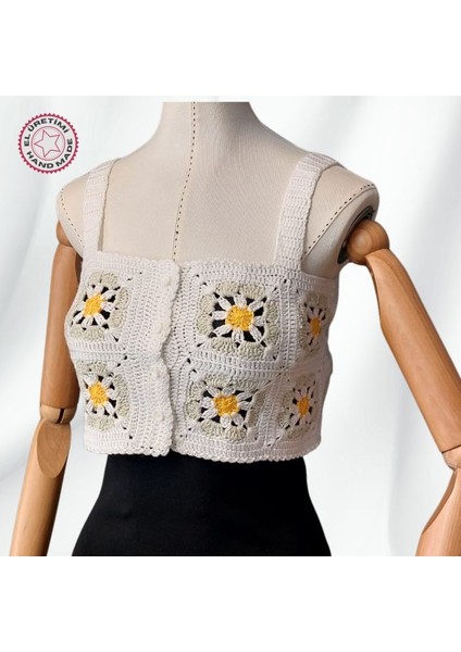 4745 El Örgüsü Yazlık Beyaz Kadın Büstiyer / Crop Bluz - 36/38/40 - Açık Yeşil