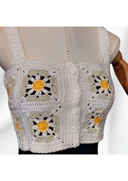 4745 El Örgüsü Yazlık Beyaz Kadın Büstiyer / Crop Bluz - 36/38/40 - Açık Yeşil
