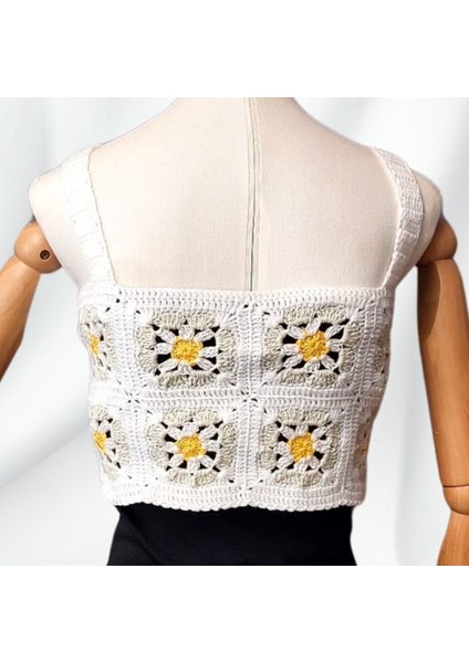 4745 El Örgüsü Yazlık Beyaz Kadın Büstiyer / Crop Bluz - 36/38/40 - Açık Yeşil