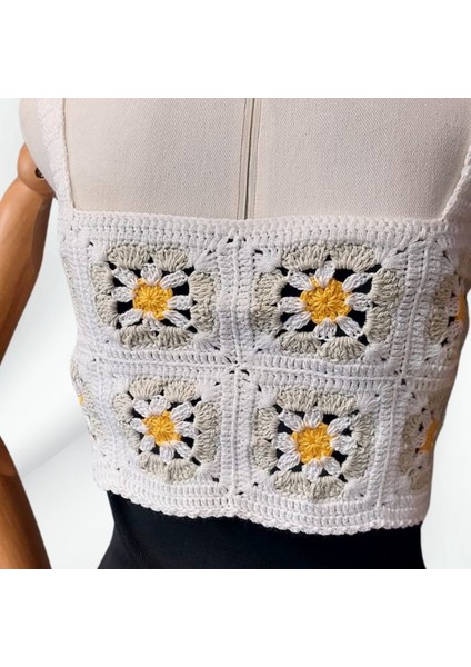 4745 El Örgüsü Yazlık Beyaz Kadın Büstiyer / Crop Bluz - 36/38/40 - Açık Yeşil