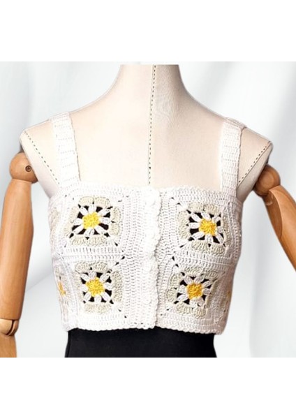 4745 El Örgüsü Yazlık Beyaz Kadın Büstiyer / Crop Bluz - 36/38/40 - Açık Yeşil