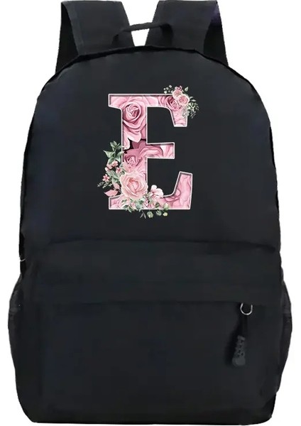Pembe Gül Alfabe Sırt Çantası Siyah Günlük Kadın Estetik Sırtı Teen Girl Boy Çiçek Mektubu Okul Çantası Öğrenci Mochilas Renk: Bk5 (Yurt Dışından)