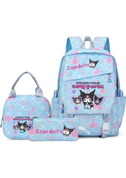 3pcs/set Sevimli Karikatür Kuromi Backpacks Öğle Yemeği Çantası Kalem Çantası Genç Kadın Erkekler Okul Öğrencileri Sırt Çantası Karikatür Okul Çantası Mochilacolor: Yeşil (Yurt Dışından)