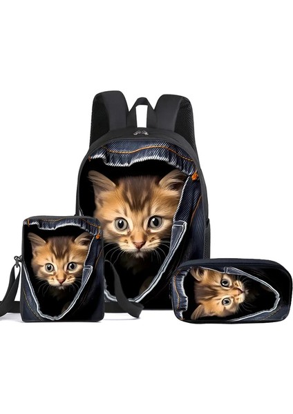 Cat 3pcs/messenger Çantaları ile Set Sırt Çantası, Kalem Çantası, Erkek/kızlar Için Okul Çantası En Iyi Hediye 3D Karikatür Öğrenci Okul Çantaları Renk: 7 (Yurt Dışından)