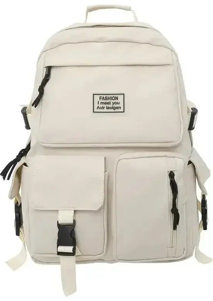 Omuz Çantası Erkek ve Kadınlar Evrensel Naylon Büyük Kapasite Günlük Okul Çantası Toka Bilgisayar Sırt Çantası Günlük Işe Gidiş: Bej (Yurt Dışından)