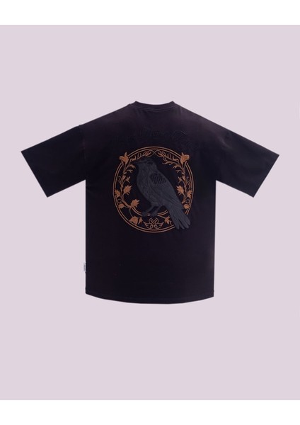 Erkek Kısa Kol Crows Do Not Forget Oversize Siyah