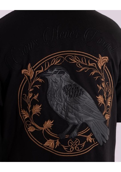 Erkek Kısa Kol Crows Do Not Forget Oversize Siyah modelleri