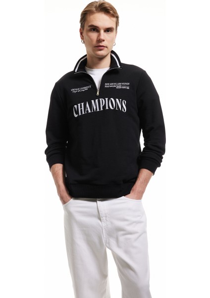 Yeni Sezon Yarım Fermuarlı Işlemeli Uzun Kollu Sweatshirt fiyatları