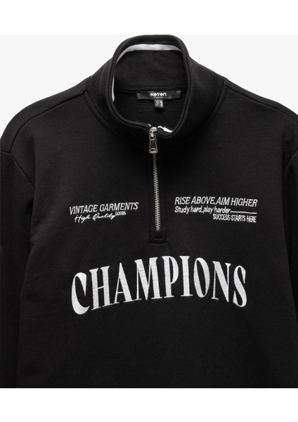 Yeni Sezon Yarım Fermuarlı Işlemeli Uzun Kollu Sweatshirt indirimleri