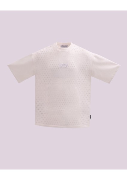 Erkek Kısa Kol Shiny Stone Oversize Ekru