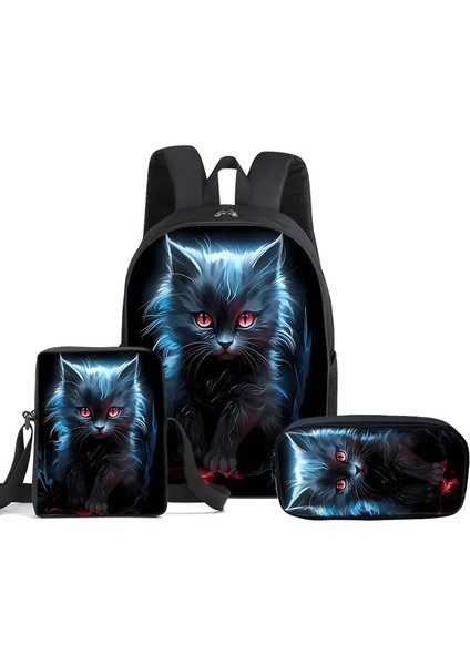 Cat 3pcs/messenger Çantaları, Kalem Çantası, Erkek/kızlar Için Okul Çantası ile Set Sırt Çantası 3D Karikatür Öğrencisi Öğrenci Okulu Bagscolor: 9 (Yurt Dışından)