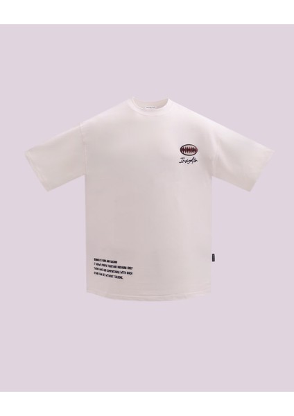 Erkek Kısa Kol Embroidery Elegance Oversize Ekru