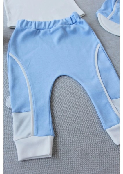 3-6 6-9 9-12 Ay Efendi Nakışlı Cep Şapkalı Uzun Kollu Sweat 3lü Erkek Bebek Takımı Mavi modelleri