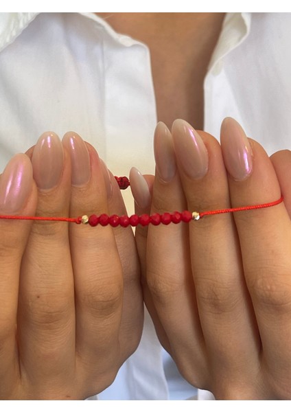 14 Ayar Altın Kırmızı Kristal Taşlı Çift Dorikalı Zarif Altın Bileklik fiyatları