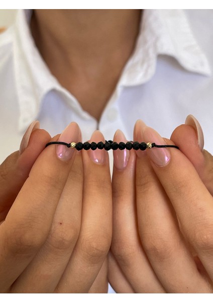 14 Ayar Altın Siyah Kristal Taşlı Dorikalı Altın Bileklik fiyatları