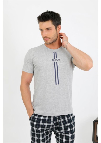 Erkek Pamuk Kısa Kol Pijama Takım Gri