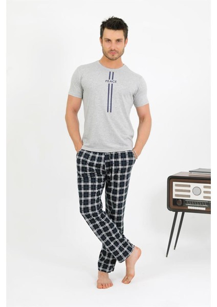 Erkek Pamuk Kısa Kol Pijama Takım Gri modelleri