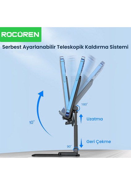 360° Dönebilen Katlanabilir Yükseklik ve Eğim Ayarlı Telefon Tutucu Stand modelleri