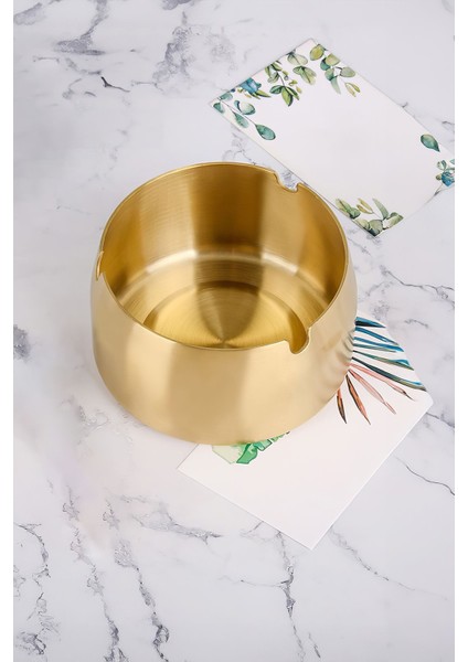 10 Adet Çelik Gold 8 cm Kafe Restaurant Lokanta Yuvarlak Kül Tablası Küllük