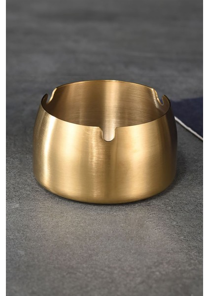 10 Adet Çelik Gold 8 cm Kafe Restaurant Lokanta Yuvarlak Kül Tablası Küllük