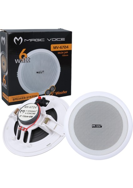 Magıcvoıce MV-6724 5 13 cm 8 Ohm 6 W Beyaz Alçıpan Hoparlör Trafosuz (4401)