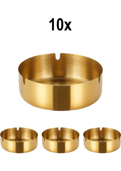 10 Adet Çelik Gold 8 cm Kafe Restaurant Lokanta Yuvarlak Kül Tablası Küllük