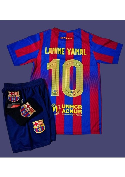 2025/26 Yeni Sezon B.a.r.c.e.l.o.n.a Lamine Yamal Çocuk Forması 4'lü Set (Çubuklu-10) Armalı