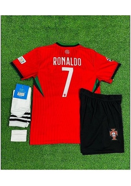 Portekiz 2024-25 Yeni Sezon Cristiano Ronaldo Iç Saha Çocuk Forması 4'lü Set (Krmz)