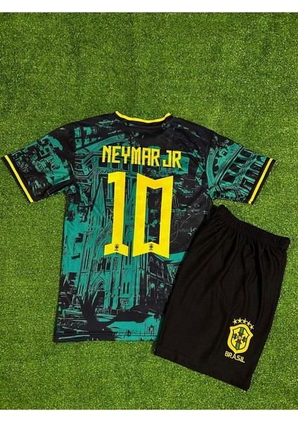 Brezilya Milli Takım #10 Neymar Jr Özel Konsept Çocuk Forması 4'lü Set (Yeşil-Sarı)