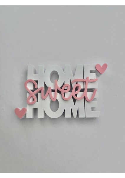 Home Sweet Home Yazılı Dekoratif Biblo - 3D Baskı Masaüstü Ev Dekoru (13X7X1,5 Cm) (Pembe-Beyaz) fırsatları