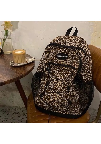 Trendy Casual Leopar Baskı Kadınlar Sırt Çantası Koreli Büyük Kapasite Çok Çözümlü Çöp Okul Çantası Y2K Unisex Seyahat Backpackcolor: Leopard (Yurt Dışından)