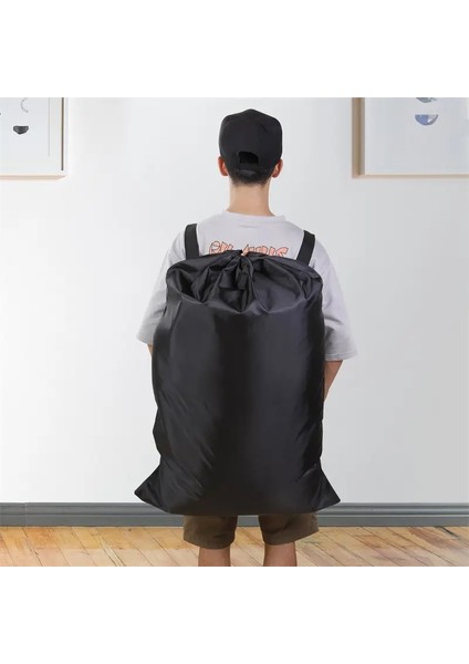 Büyük Kapasiteli Çekme Sırt Çantası Ayarlanabilir Kayış Kumaş Depolama Alanı Torbası Su Geçirmez Kamp Seyahat Çamaşır Çantası Sırt Çantası: Siyah (Yurt Dışından)