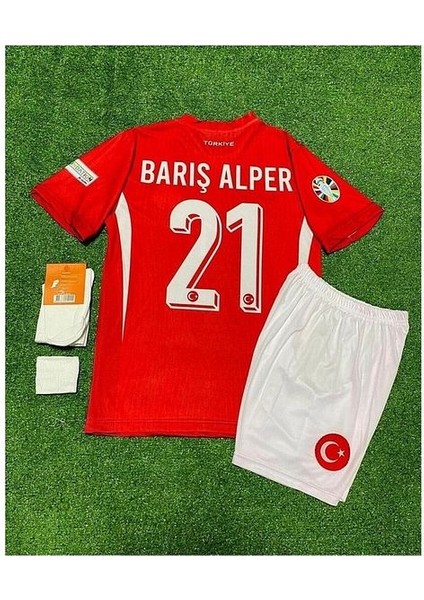 Türkiye 2024 Barış Alper Yılmaz Iç Saha Çocuk Forması 4'lü Set (Euro 2024 Patch) Kırmızı