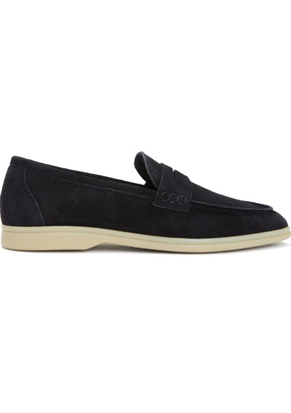 Koyu Mavi Bantlı Erkek Süet Loafer