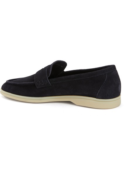 Koyu Mavi Bantlı Erkek Süet Loafer