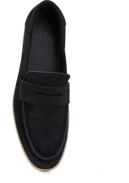 Koyu Mavi Bantlı Erkek Süet Loafer