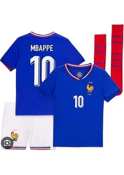 Fransa 2024/25 Yeni Sezon Kylian Mbappe Çocuk Forması Şort Çorap 3'lü Set