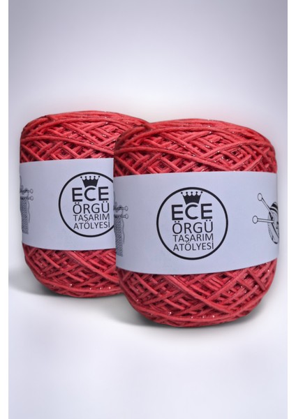Mercan Rengi Bükümlü, Bambu-Koton Arasına, Mercan Renkli Sim Karışımı, Tasarım El Örgü İpi (200 Gr.)