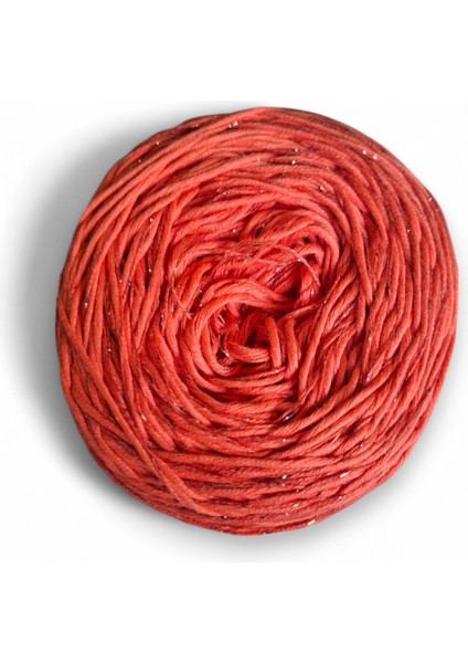 Mercan Rengi Bükümlü, Bambu-Koton Arasına, Mercan Renkli Sim Karışımı, Tasarım El Örgü İpi (200 Gr.)