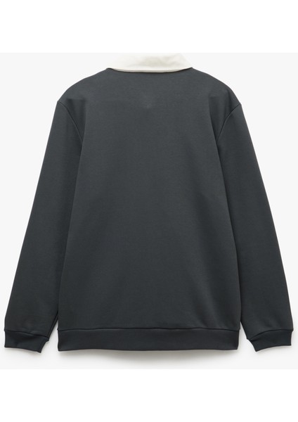 Yeni Sezon Uzun Kollu Pamuk Karışımlı Renk Kontrastlı Basic Polo Yaka Sweatshirt fırsatları