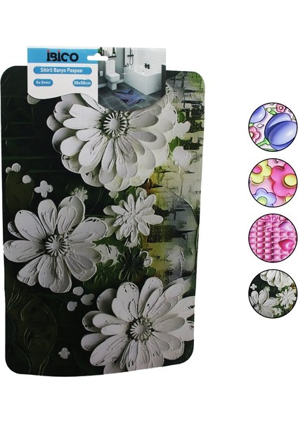 Dikdörtgen - Desenli 38X58CM Su Emici - Sihirli Banyo Paspası Elastik (4401)