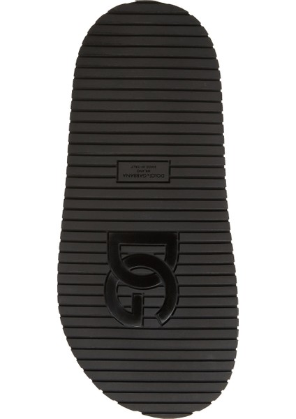 Siyah Logolu Erkek Deri Sandalet