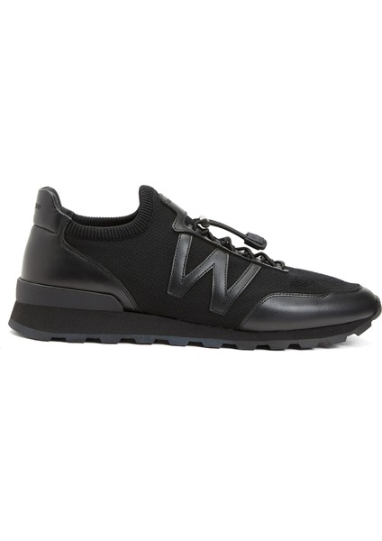 Siyah Logolu Erkek Deri Sneaker