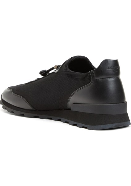 Siyah Logolu Erkek Deri Sneaker