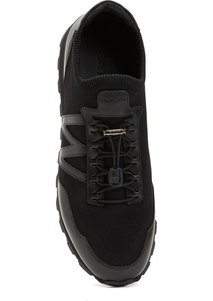 Siyah Logolu Erkek Deri Sneaker
