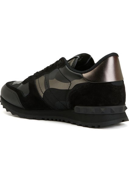 Siyah Kamuflaj Desenli Erkek Deri Sneaker