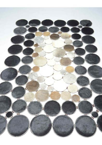 Siyah ve Kahverengi Deri Patchwork Halı 120X180 cm (2,16 M²)
